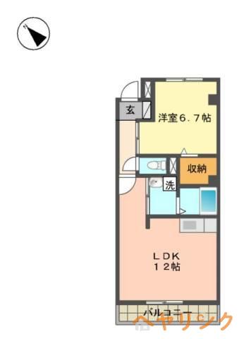 ウィステリア壱番館(1LDK/2階)の間取り写真