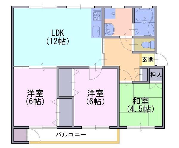 竹の台団地D3棟506号(3LDK/5階)の間取り写真