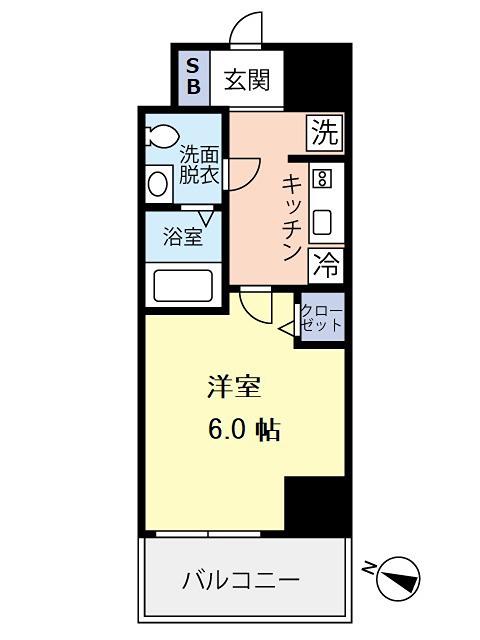 グランヴァンプレミアム川口(1K/6階)の間取り写真