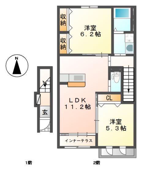 プリオール(2LDK/2階)の間取り写真