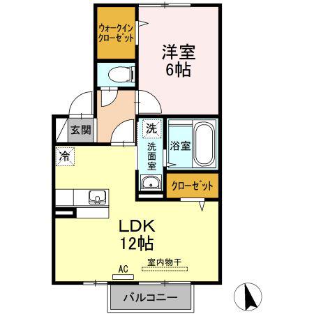 グランフェルティB棟(1LDK/2階)の間取り写真