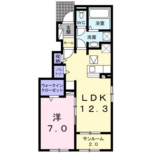 ブルーシャインS二番館(1LDK/1階)の間取り写真