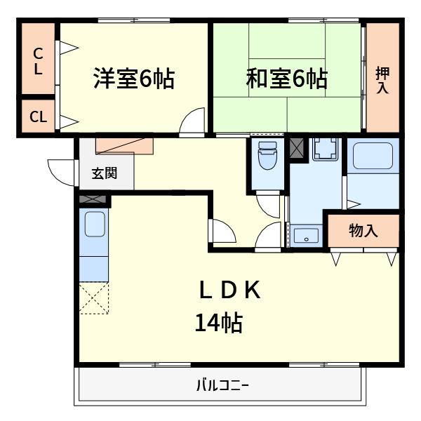 ルミエール(2LDK/2階)の間取り写真