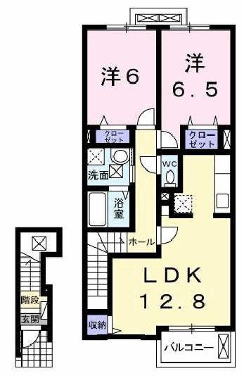 アベニールC棟(2LDK/2階)の間取り写真