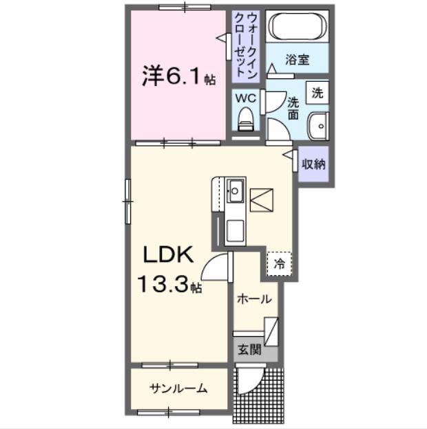 ソラリスガーデン(1LDK/1階)の間取り写真