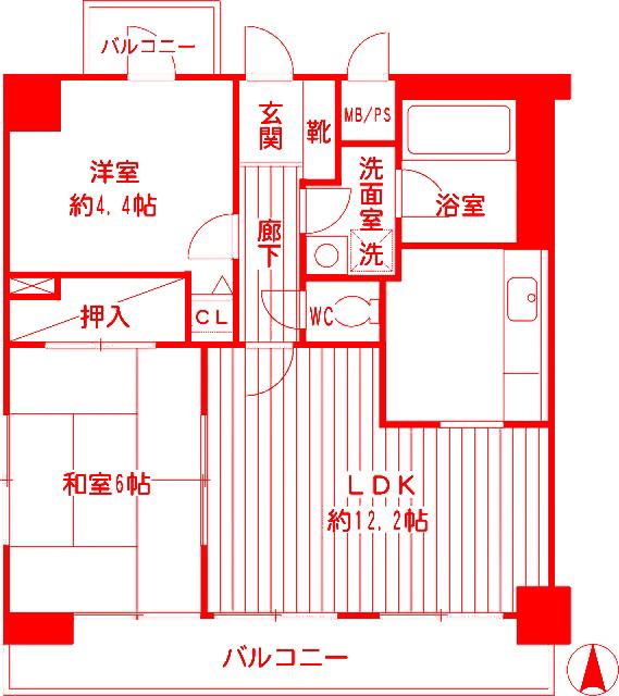 NICアーバンスピリッツ川崎(2LDK/4階)の間取り写真