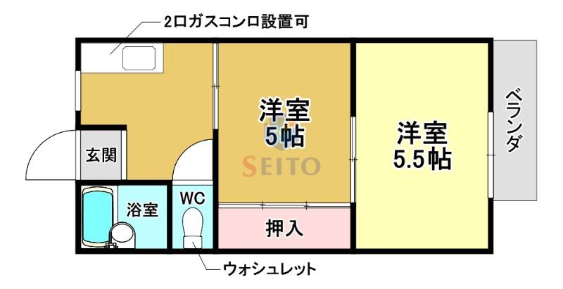 阪急宝塚線 服部天神駅 徒歩8分 3階建 築56年(2K/3階)の間取り写真