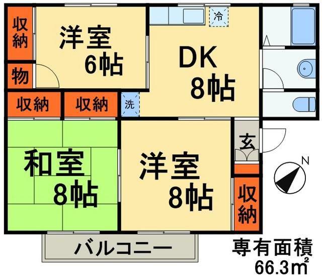 カーサみつわ台B(3DK/2階)の間取り写真