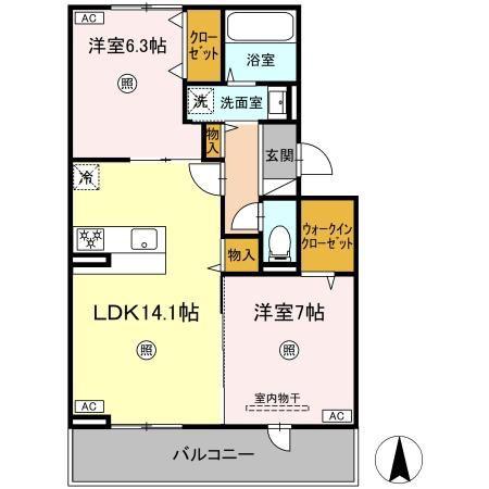 ハイムセラ出水(2LDK/3階)の間取り写真