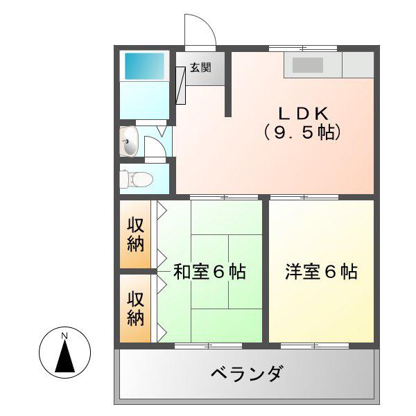サンホワイトM上切(2DK/1階)の間取り写真