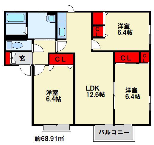 パルティール2000  B棟(3LDK/2階)の間取り写真