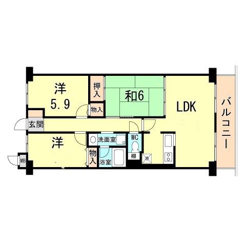 サンパティーク昆陽(3LDK/2階)の間取り写真