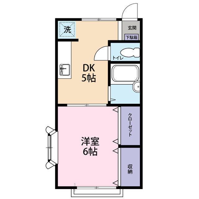 ウエストサイド(1DK/1階)の間取り写真