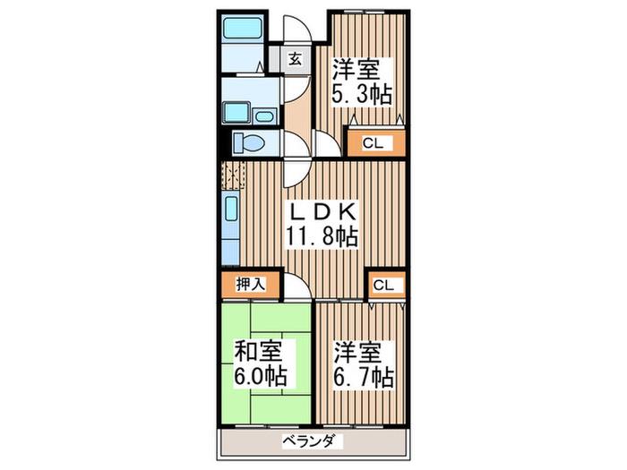 ライネスハイムII(3LDK/1階)の間取り写真