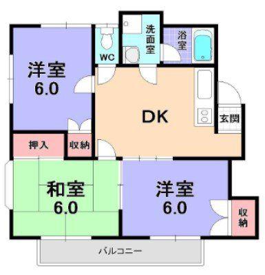 サンモール西原(3DK/2階)の間取り写真