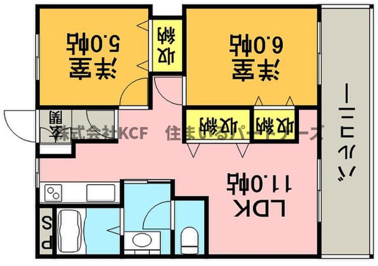 組坂ビルNO.8(2LDK/6階)の間取り写真