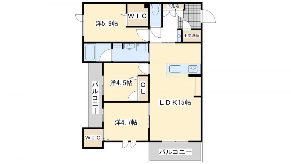 カーサ宮ノ前 直方(3LDK/1階)の間取り写真