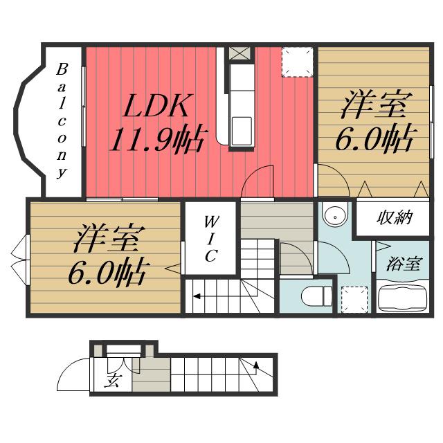プリムローズ B /辰巳台東2(2LDK/2階)の間取り写真