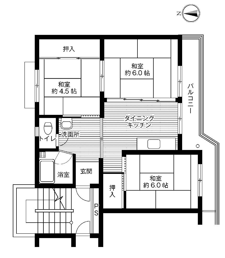 ビレッジハウス中桜田(3DK/3階)の間取り写真