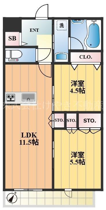 グランベルデ(2LDK/3階)の間取り写真