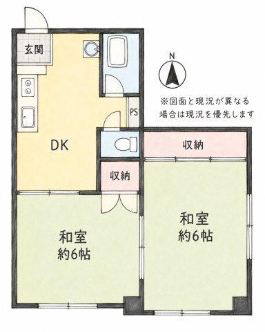 カーサ六甲(2DK/2階)の間取り写真
