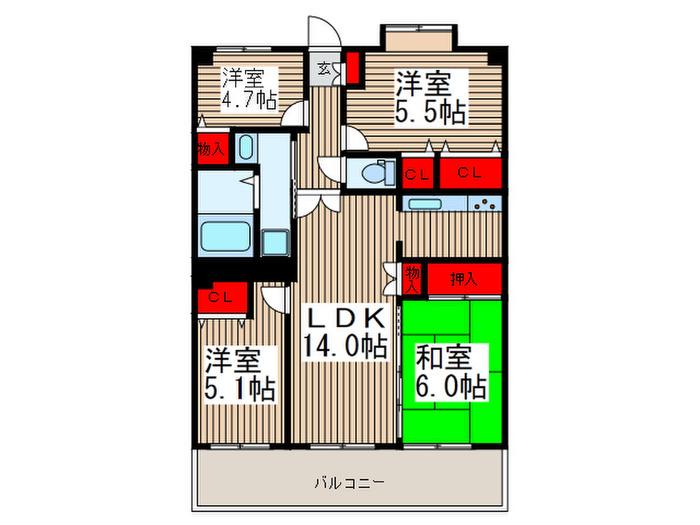 川口プリンスハイツ(4LDK/5階)の間取り写真