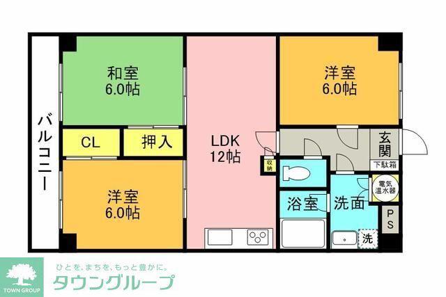 サンライズ中神(3LDK/4階)の間取り写真