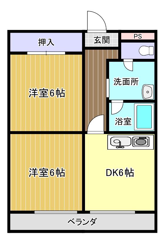 グリーンコートヒロI(2DK/2階)の間取り写真