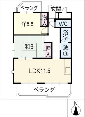 CREST1(2LDK/6階)の間取り写真