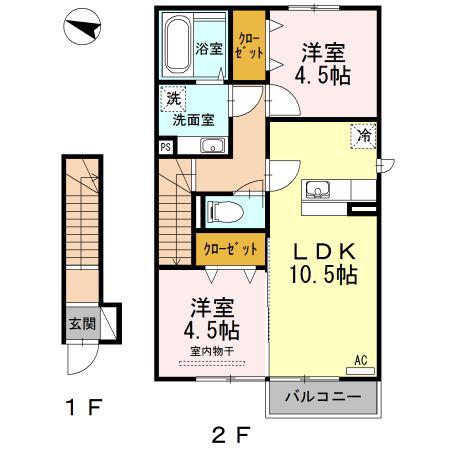 ジュネス アビタシオン(2LDK/2階)の間取り写真