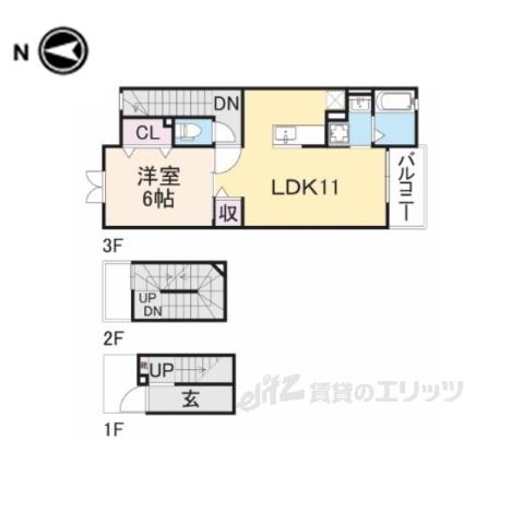 レジデンス西九条(1LDK/3階)の間取り写真