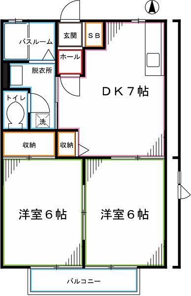 コーポワコウ(2DK/2階)の間取り写真