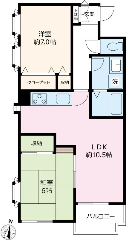カーサユカリII(2LDK/3階)の間取り写真