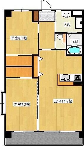 キャッスル上野1番館(2LDK/3階)の間取り写真