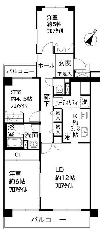 テラス本八幡(3LDK/1階)の間取り写真