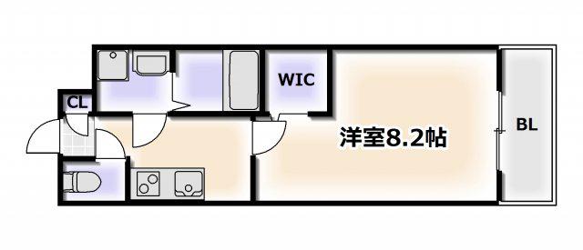 LUXE難波南(1K/4階)の間取り写真