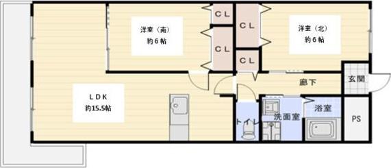グランツ野里(2LDK/2階)の間取り写真