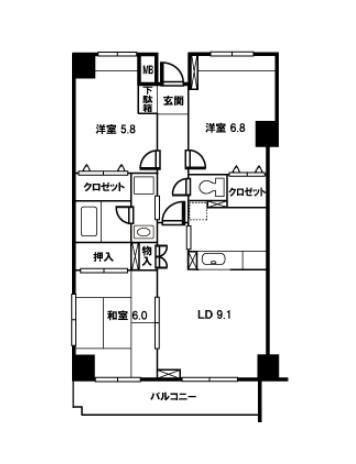 サニーヒルズ和光(3LDK/1階)の間取り写真