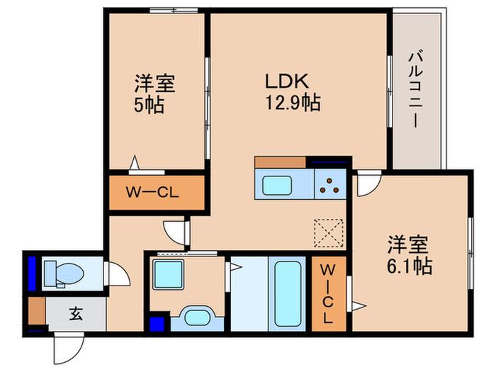 ヴァン・クレール(2LDK/1階)の間取り写真