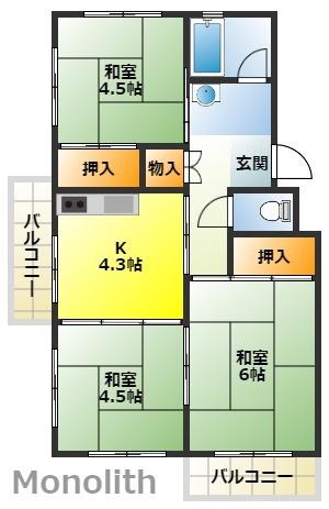 泉北茶山台2丁3番28号棟(3K/5階)の間取り写真