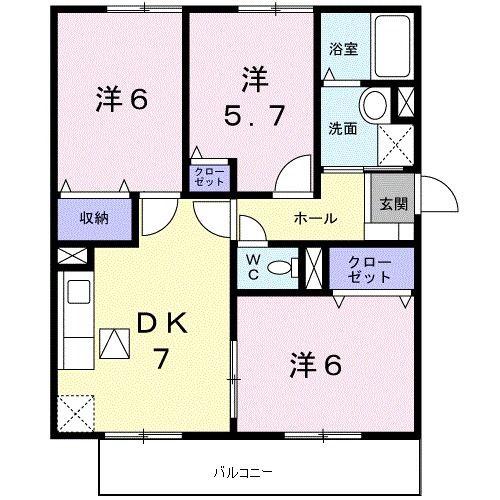 サーフサイドサンシャインS棟(3DK/1階)の間取り写真