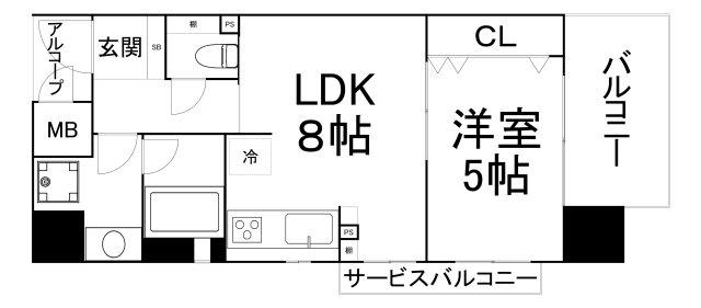 クラウンハイム上町台セントラルカーサ(1LDK/5階)の間取り写真