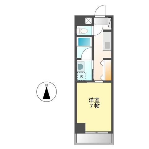 サンステート城北(1K/4階)の間取り写真