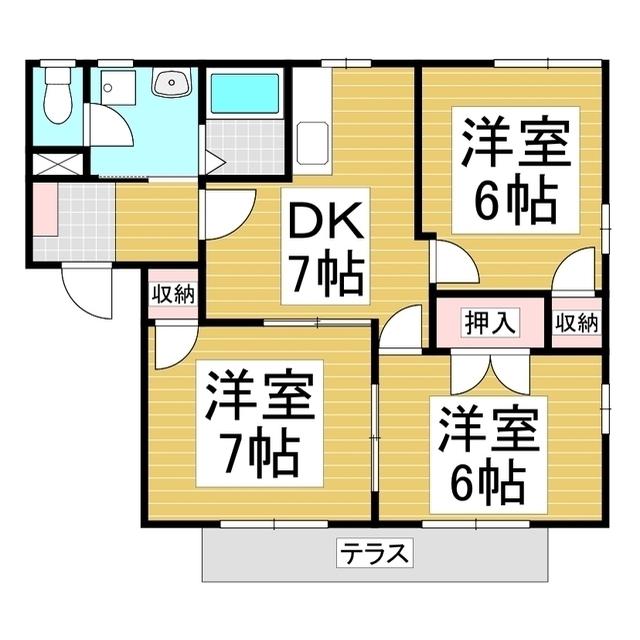 フレグランストゥギャザーA棟(3DK/1階)の間取り写真