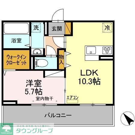 コットン フローラー(1LDK/2階)の間取り写真