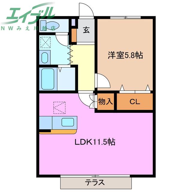 コーキア桑部(1LDK/1階)の間取り写真