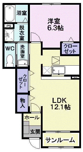 メゾン川原毛(1LDK/1階)の間取り写真