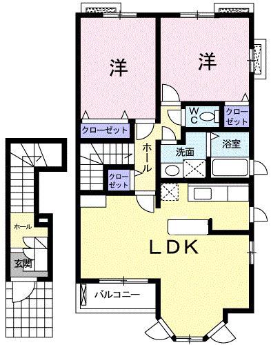 クラール安東A(2LDK/2階)の間取り写真