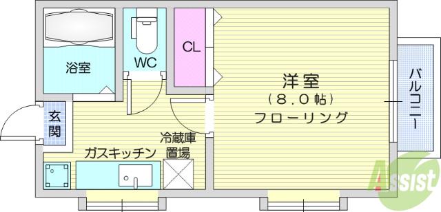 シティハウス三神峯(1K/2階)の間取り写真