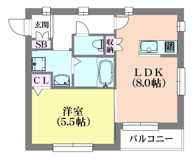 グランメール浜中(1LDK/2階)の間取り写真